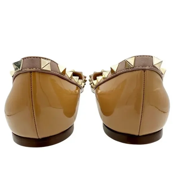 Valentino Garavani Rockstud Ballet Flat Shoes Nude Patent Leather Size 39 US 9 - Picture 8 of 15